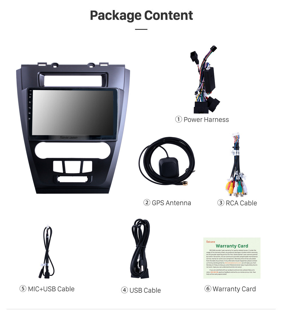 Seicane 10,1 pouces Android 12.0 Radio pour 2009-2012 Ford Mondeo / Fusion Bluetooth à écran tactile Navigation GPS Carplay Prise en charge USB TPMS Commande au volant