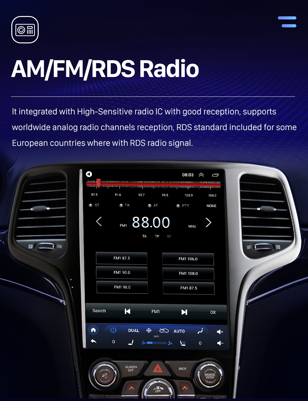 Seicane OEM 12.1 pulgadas Android 10.0 para 2014 2015 Jeep Grand Cherokee SRT Radio Sistema de navegación GPS HD Pantalla táctil Bluetooth Carplay