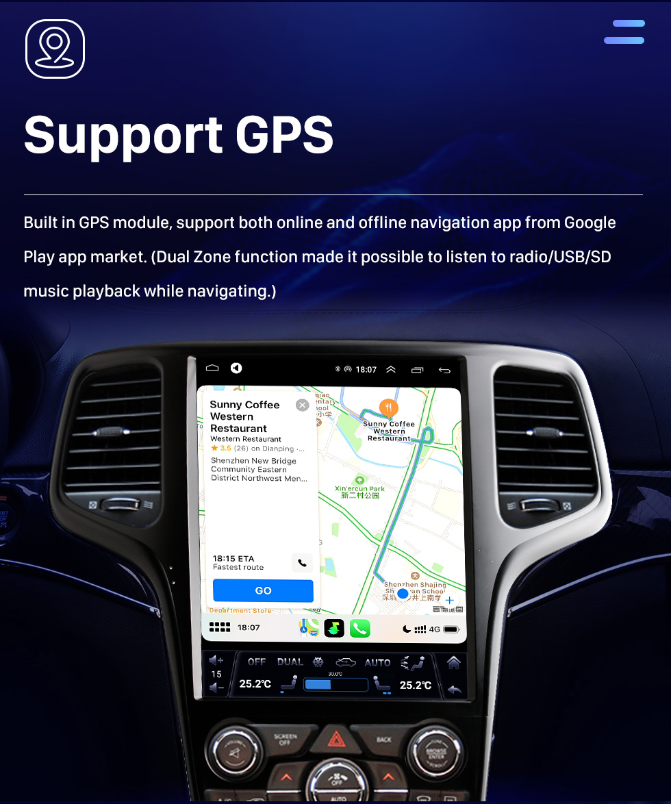 Seicane OEM 12.1 pulgadas Android 10.0 para 2014 2015 Jeep Grand Cherokee SRT Radio Sistema de navegación GPS HD Pantalla táctil Bluetooth Carplay