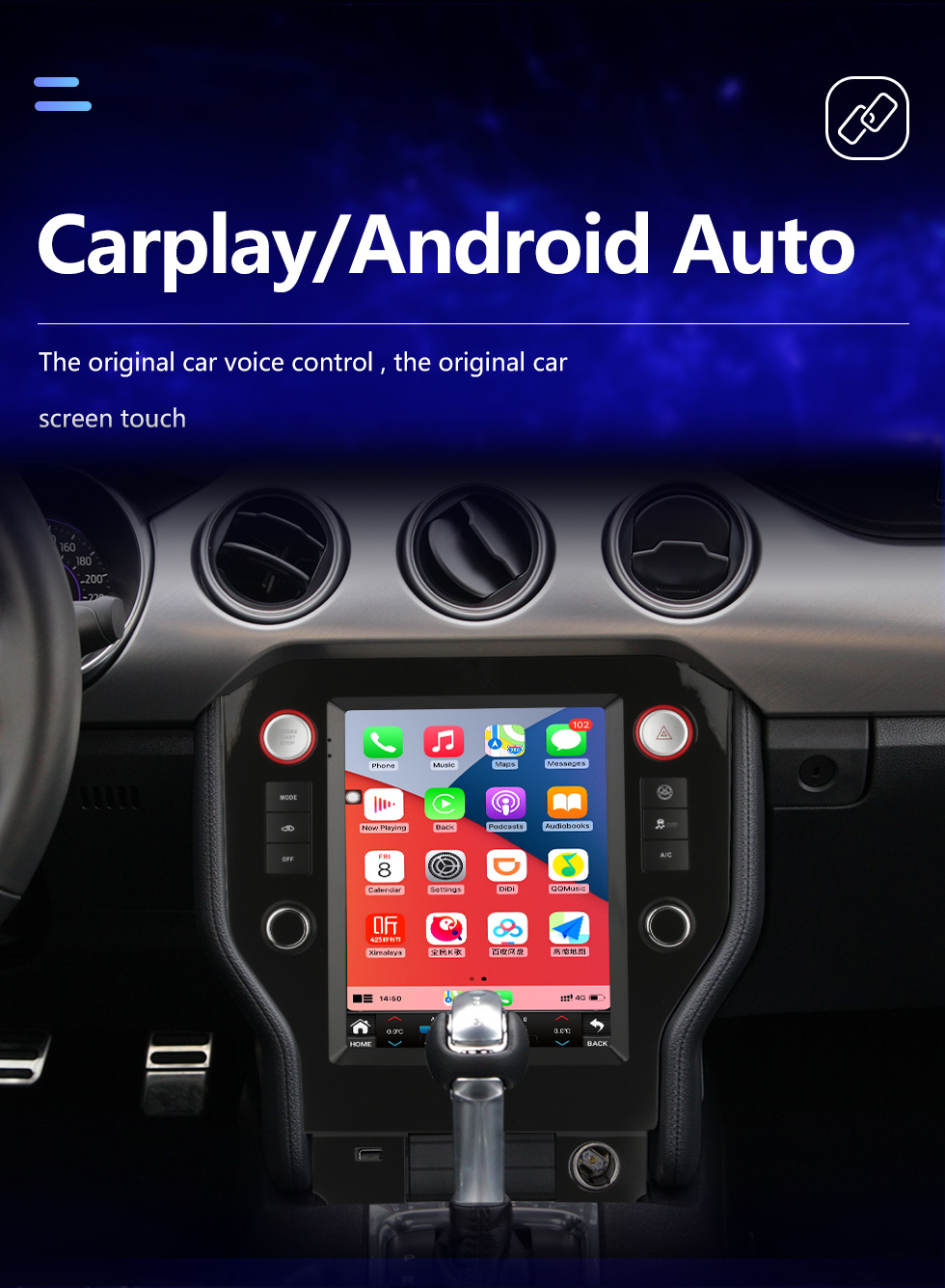 Seicane 9,7 pouces Android 10.0 Radio de navigation GPS pour 2015 2016 2017 2018 2019 2020 2021 Ford Mustang avec écran tactile HD Prise en charge Bluetooth AUX Carplay OBD2