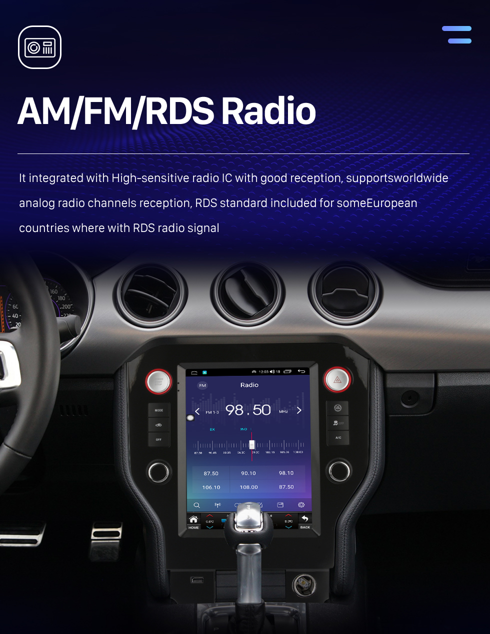 Seicane Rádio de navegação GPS Android 10.0 de 9,7 polegadas para 2015 2016 2017 2018 2019 2020 2021 Ford Mustang com HD Touchscreen Bluetooth AUX suporte Carplay OBD2