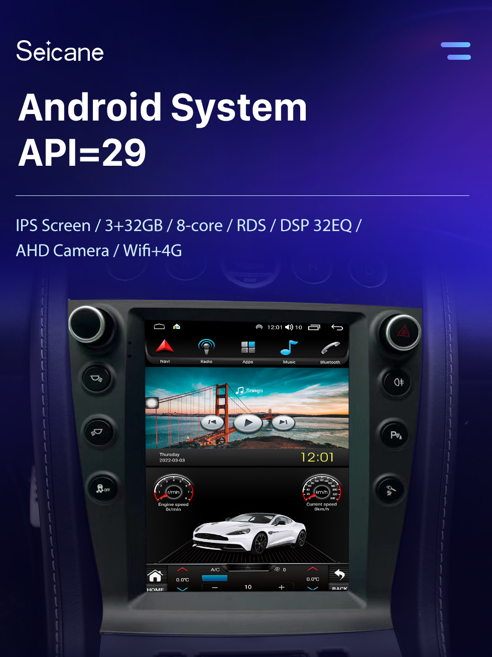 Seicane OEM 9,7 polegadas Android 10.0 para 2005-2015 AstonMartin Radio GPS Navigation System Com HD Touchscreen Bluetooth Carplay suporte OBD2 DVR TPMS