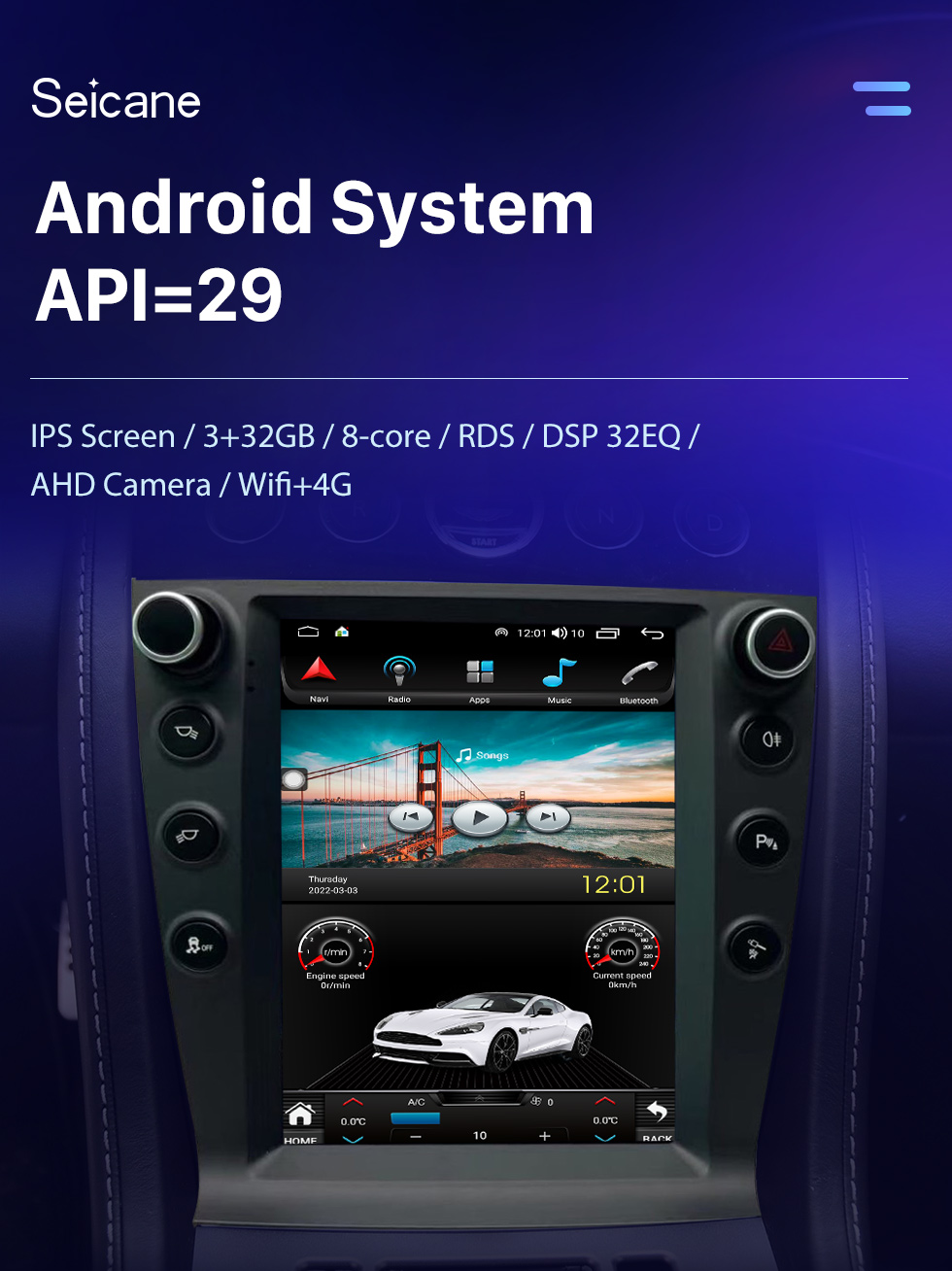 Seicane OEM 9,7 Zoll Android 10.0 für 2005-2015 AstonMartin Radio GPS Navigationssystem mit HD Touchscreen Bluetooth Carplay Unterstützung OBD2 DVR TPMS