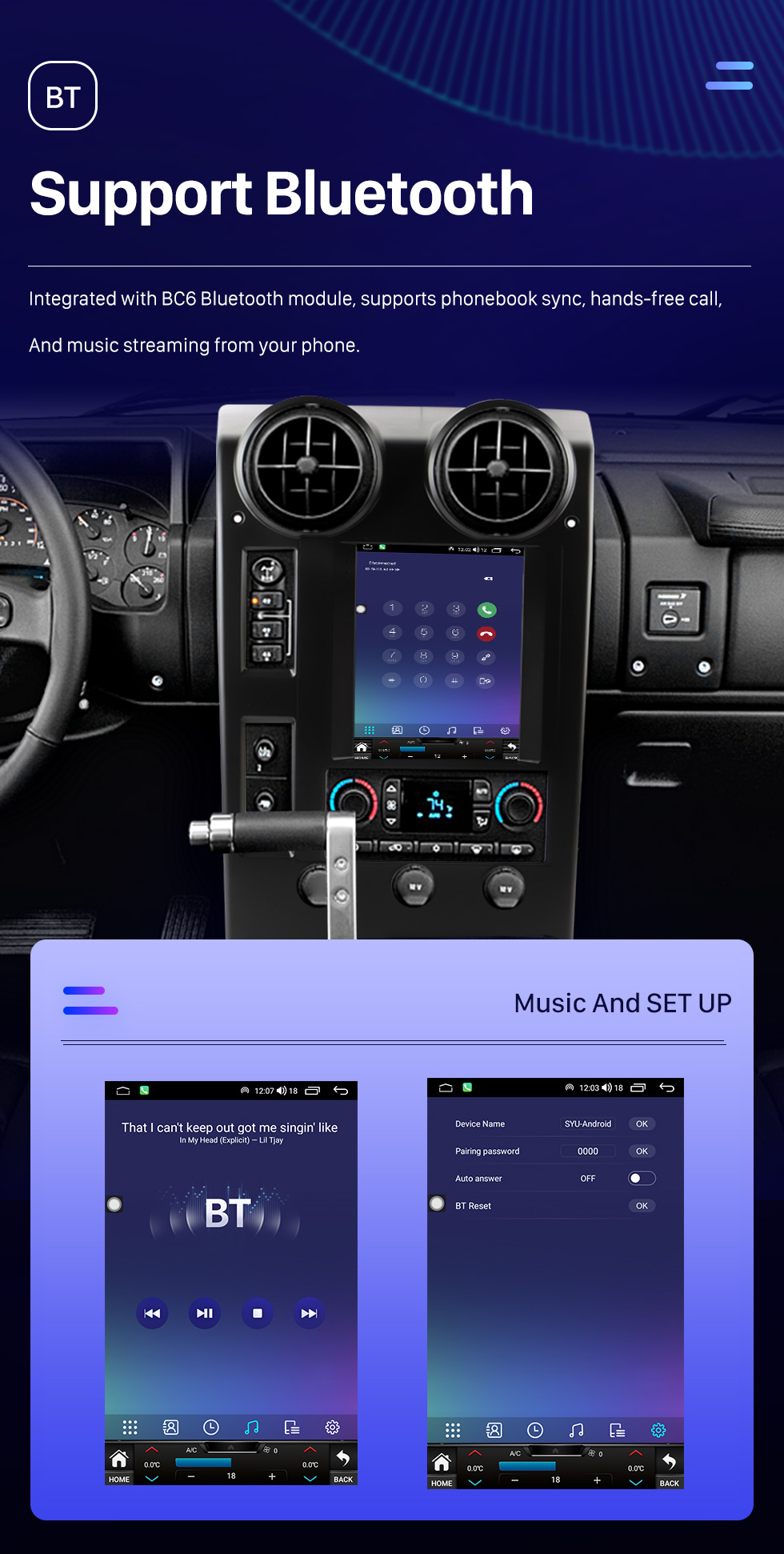 Seicane OEM 9,7 pouces Android 10.0 pour 2004-2007 Hummer H2 Radio Système de navigation GPS avec écran tactile HD Prise en charge Bluetooth Carplay OBD2 DVR TPMS