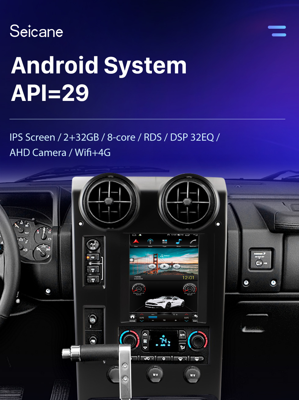 Seicane OEM 9.7 pulgadas Android 10.0 para 2004-2007 Hummer H2 Radio Sistema de navegación GPS con pantalla táctil HD Bluetooth Carplay compatible con OBD2 DVR TPMS