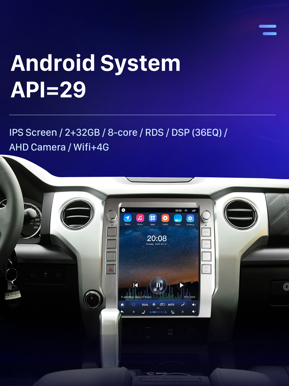 Seicane Carplay OEM 12,1-дюймовый Android 10.0 для 2014-2018 TOYOTA TUNDRA Radio Android Auto GPS-навигационная система с сенсорным экраном HD Поддержка Bluetooth OBD2 DVR