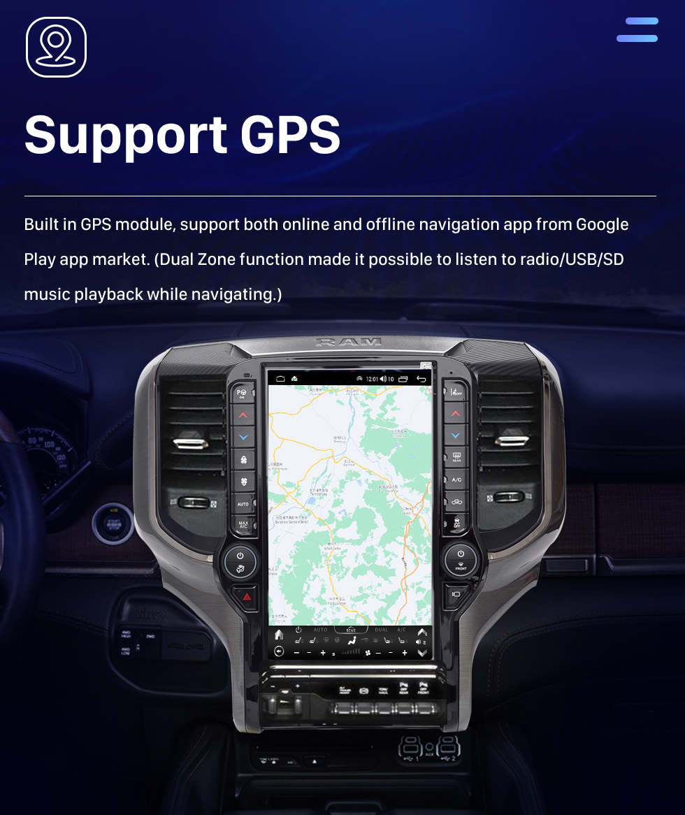 Seicane Carplay OEM 12,1 polegadas Android 10.0 para 2019 2020 2021 Dodge RAM Radio Android Auto Sistema de navegação GPS com tela sensível ao toque HD com suporte para Bluetooth OBD2 DVR Seicane Carplay OEM 12,1 polegadas Android 10.0 para 2019 2020 2021 Dodge RAM Radio Android Auto Sistema de navegação GPS com tela sensível ao toque HD com suporte para Bluetooth OBD2 DVR