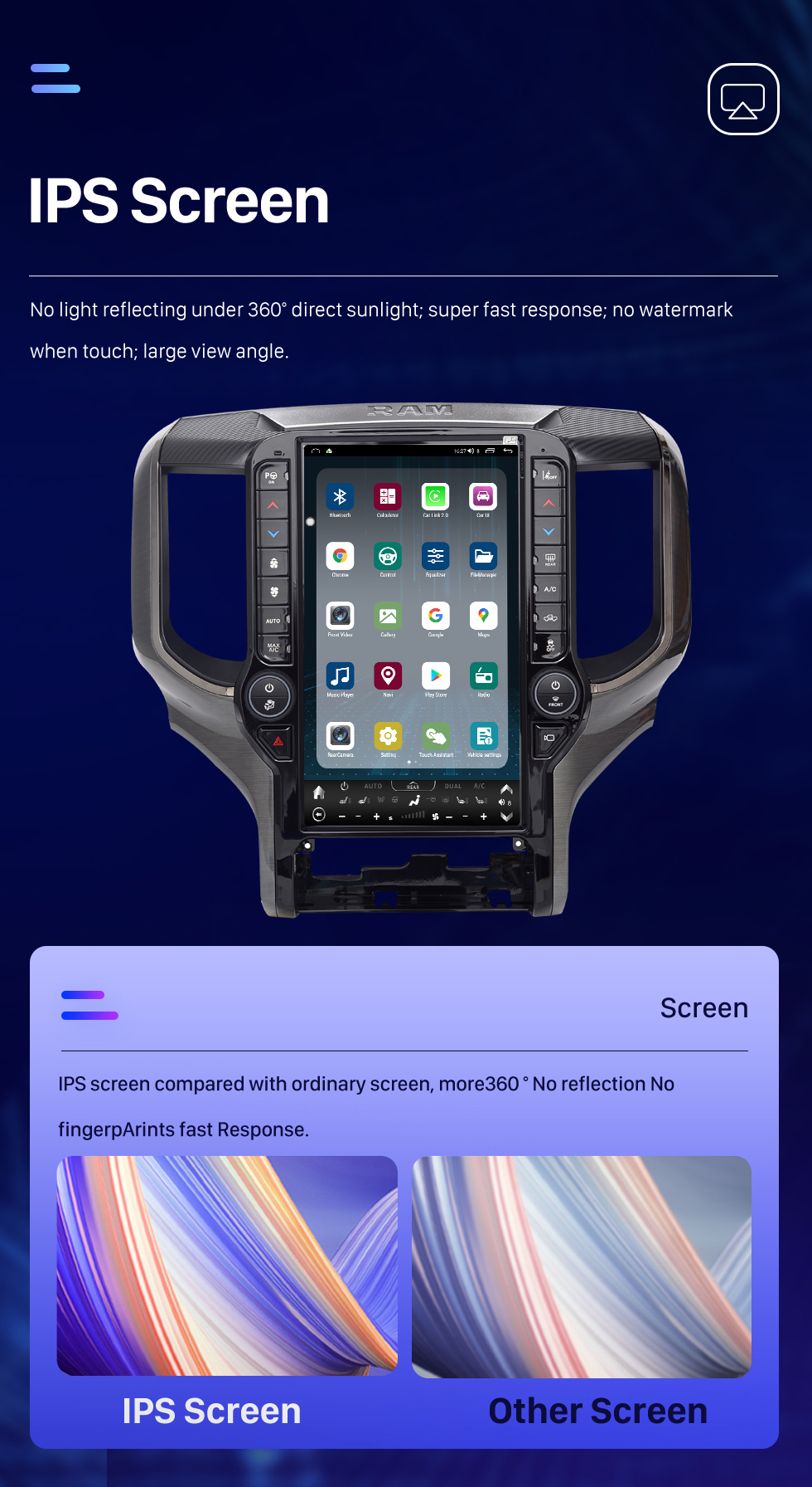 Seicane Carplay OEM 12.1 pulgadas Android 10.0 para 2019 2020 2021 Dodge RAM Radio Sistema de navegación GPS automático Android con pantalla táctil HD Soporte Bluetooth OBD2 DVR