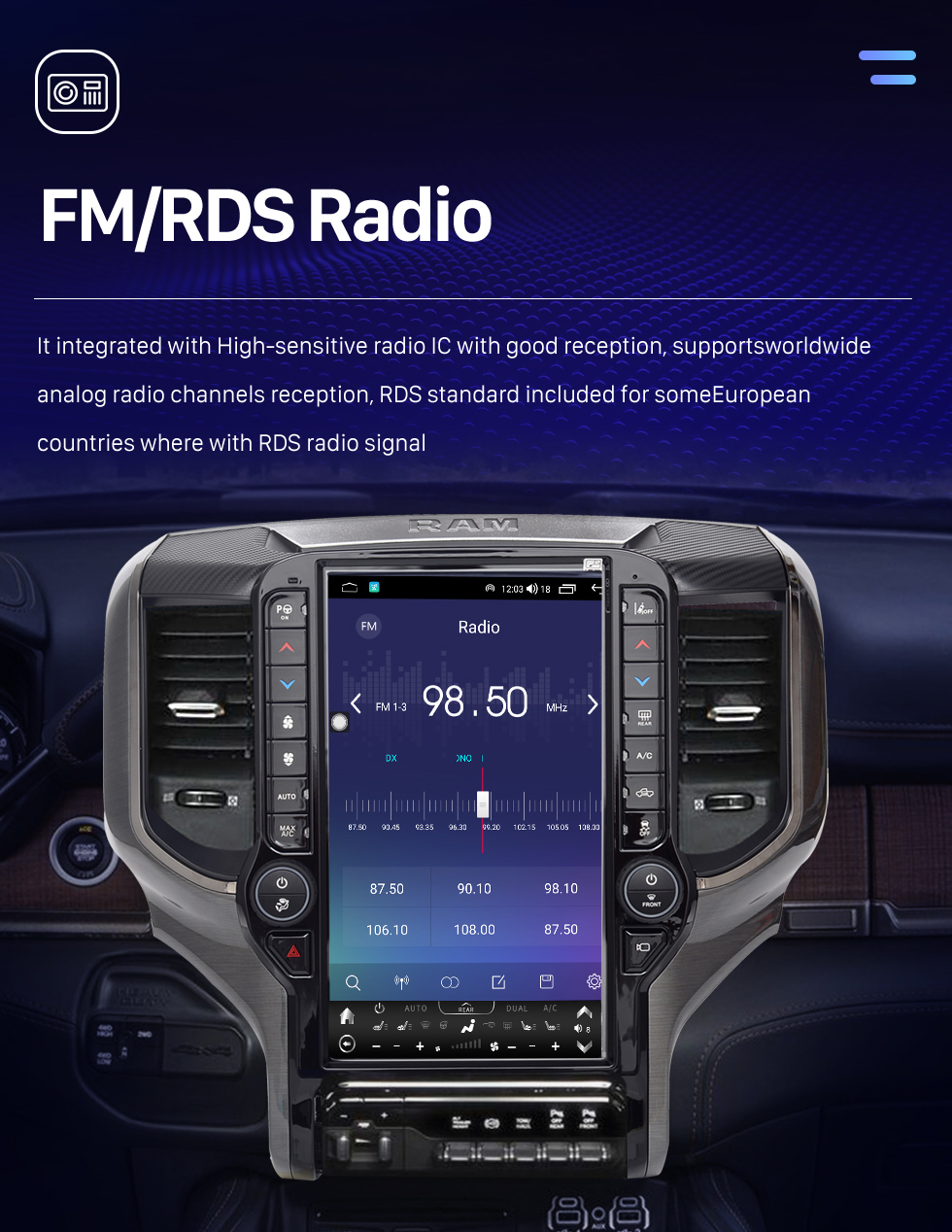 Seicane Carplay OEM 12,1 polegadas Android 10.0 para 2019 2020 2021 Dodge RAM Radio Android Auto Sistema de navegação GPS com tela sensível ao toque HD com suporte para Bluetooth OBD2 DVR