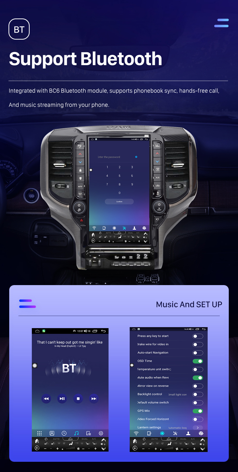 Seicane Carplay OEM 12,1 Zoll Android 10.0 für 2019 2020 2021 Dodge RAM Radio Android Auto GPS Navigationssystem mit HD Touchscreen Bluetooth Unterstützung OBD2 DVR
