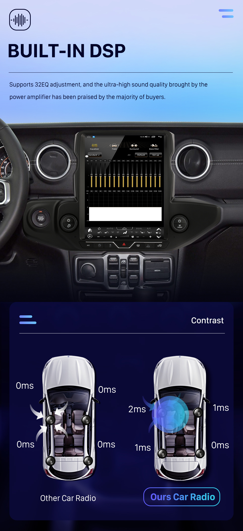 Seicane Carplay 13,6 pouces Android 10.0 Multimédia à écran tactile pour 2018-2021 JEEP WRANGLER Radio Android Auto avec système de navigation GPS Prise en charge Bluetooth Caméra de recul WIFI OBD2