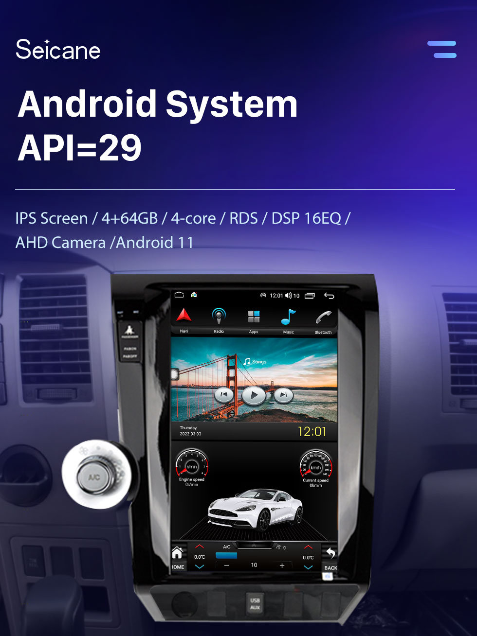 Seicane Carplay 13,6 polegadas Android 10.0 HD Touchscreen Android Auto GPS Navigation Radio para 2007-2013 TOYOTA TUNDRA SEQUOIA com Bluetooth