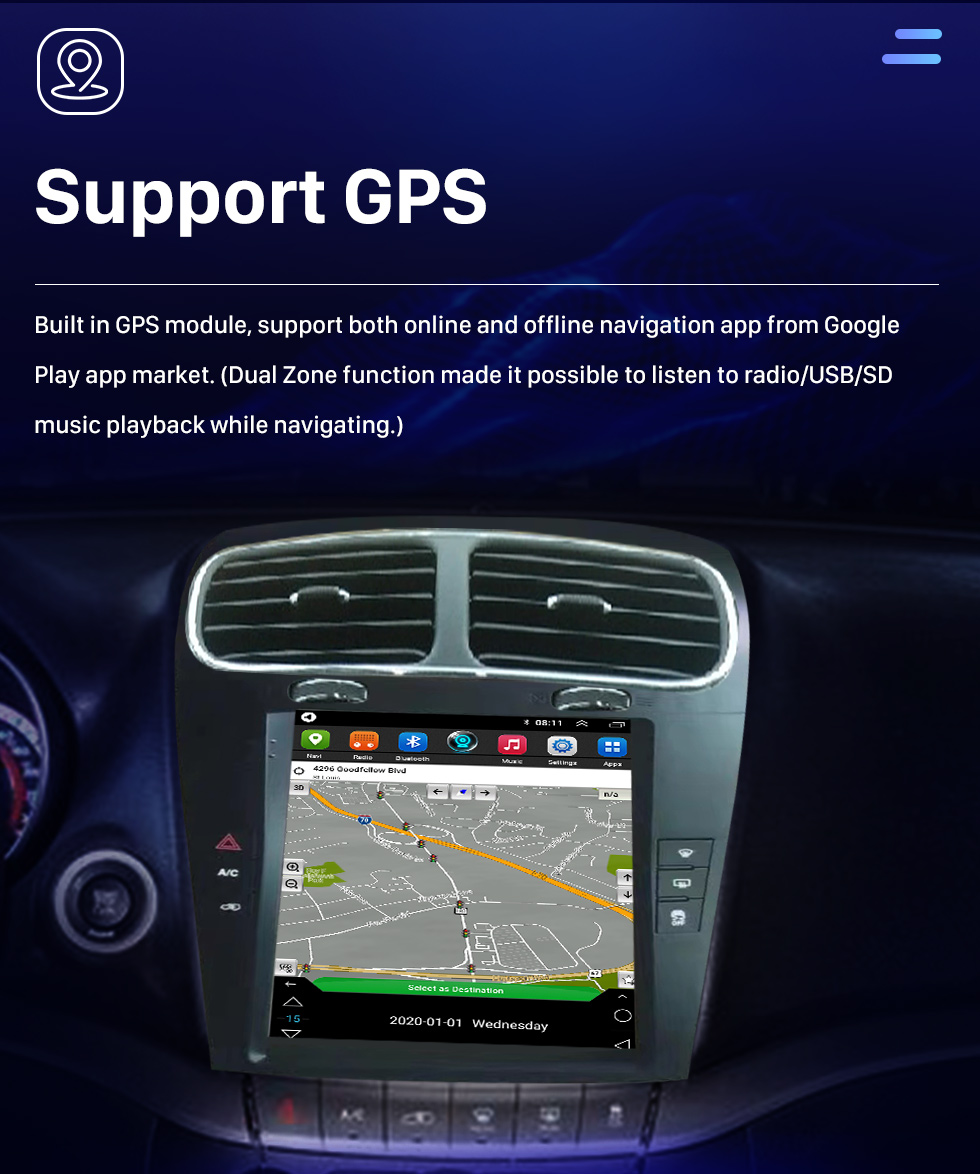 Seicane Carplay OEM 9,7 pouces Android 10.0 pour 2012-2014 Dodge JCUV Freemont Radio Système de navigation GPS Android Auto avec écran tactile HD Prise en charge Bluetooth OBD2 DVR