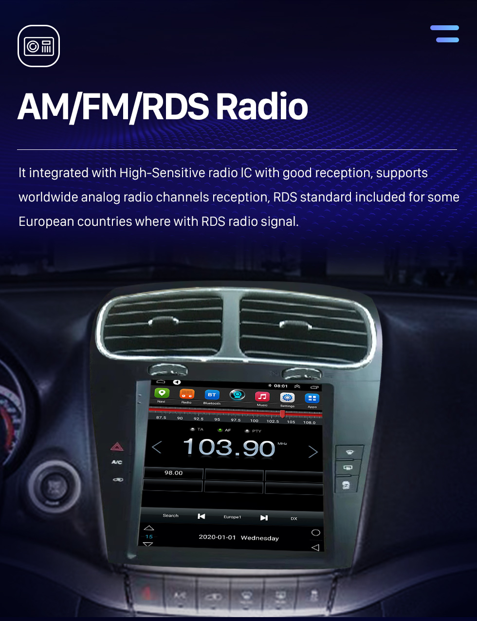 Seicane Carplay OEM 9,7 pouces Android 10.0 pour 2012-2014 Dodge JCUV Freemont Radio Système de navigation GPS Android Auto avec écran tactile HD Prise en charge Bluetooth OBD2 DVR