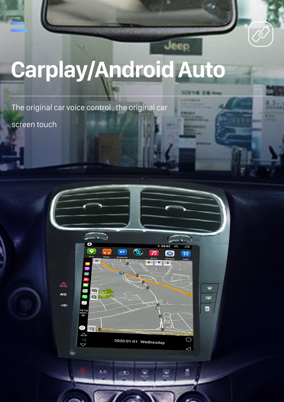 Seicane Carplay OEM 9.7 pulgadas Android 10.0 para 2012-2014 Dodge JCUV Freemont Radio Sistema de navegación GPS Android Auto Con pantalla táctil HD Soporte Bluetooth OBD2 DVR