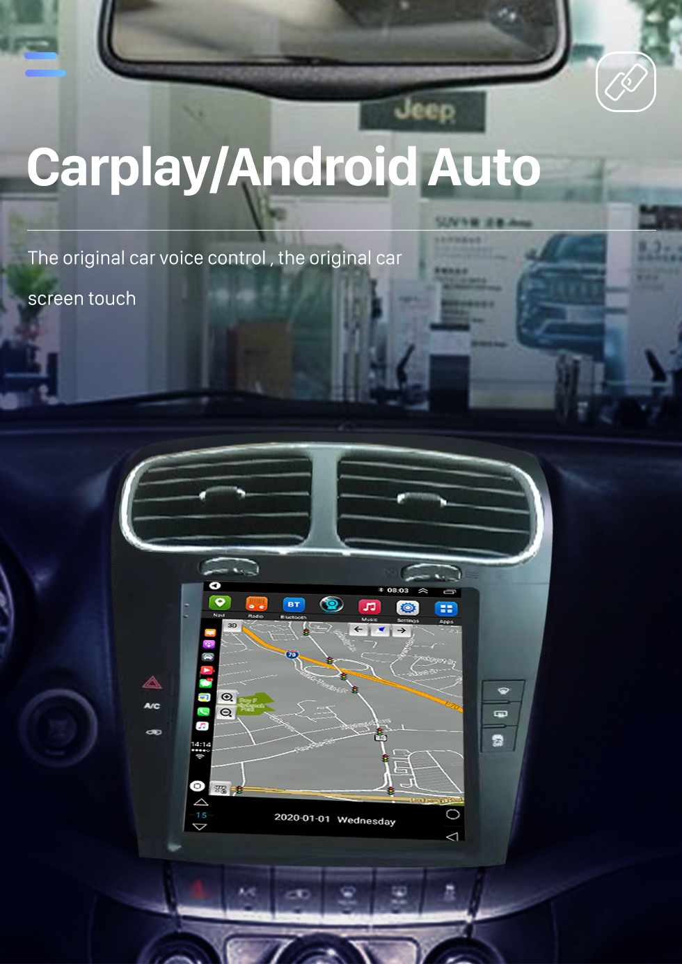 Seicane Carplay OEM 9,7 polegadas Android 10.0 para 2012-2014 Dodge JCUV Freemont Radio GPS Navigation System Android Auto Com HD Touchscreen Bluetooth suporte OBD2 DVR