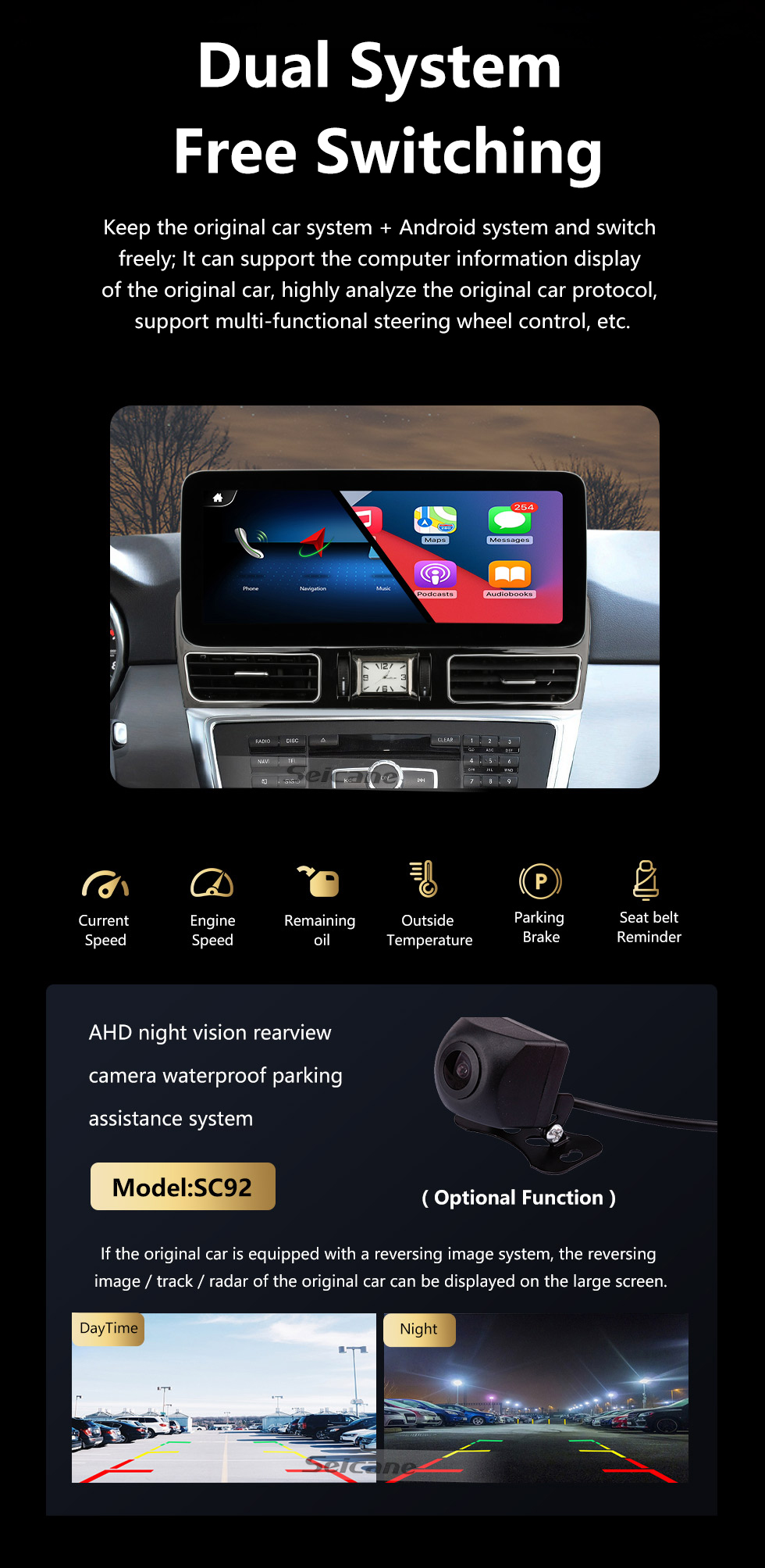 Seicane Carplay Android 10.0 para 2013 2014 2015 Mercedes ML GL W166 NTG4.5 Rádio Sistema de Navegação GPS Com 8,8 polegadas HD Touchscreen Bluetooth suporte HD TV Digital
