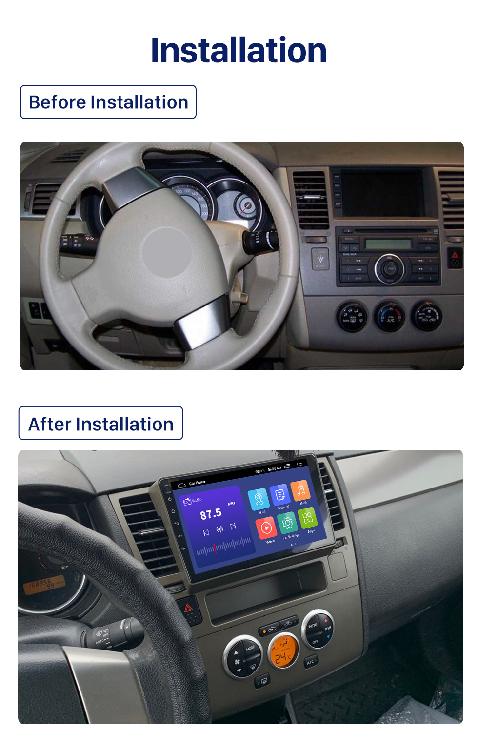 Seicane 9-Zoll Android 10.0 HD Touchscreen für 2009–2014 Toyota Matrix LHD mit integrierter Carplay DSP-Unterstützung Lenkradsteuerung AHD-Kamera WIFI 4G