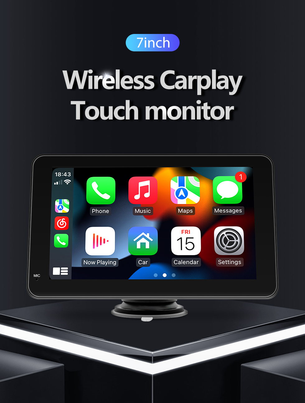 Seicane Monitor de toque automático sem fio Carplay Android de 7 polegadas Sistema de navegação GPS estéreo com suporte para Bluetooth Exibição de vídeo HD de câmera de ré