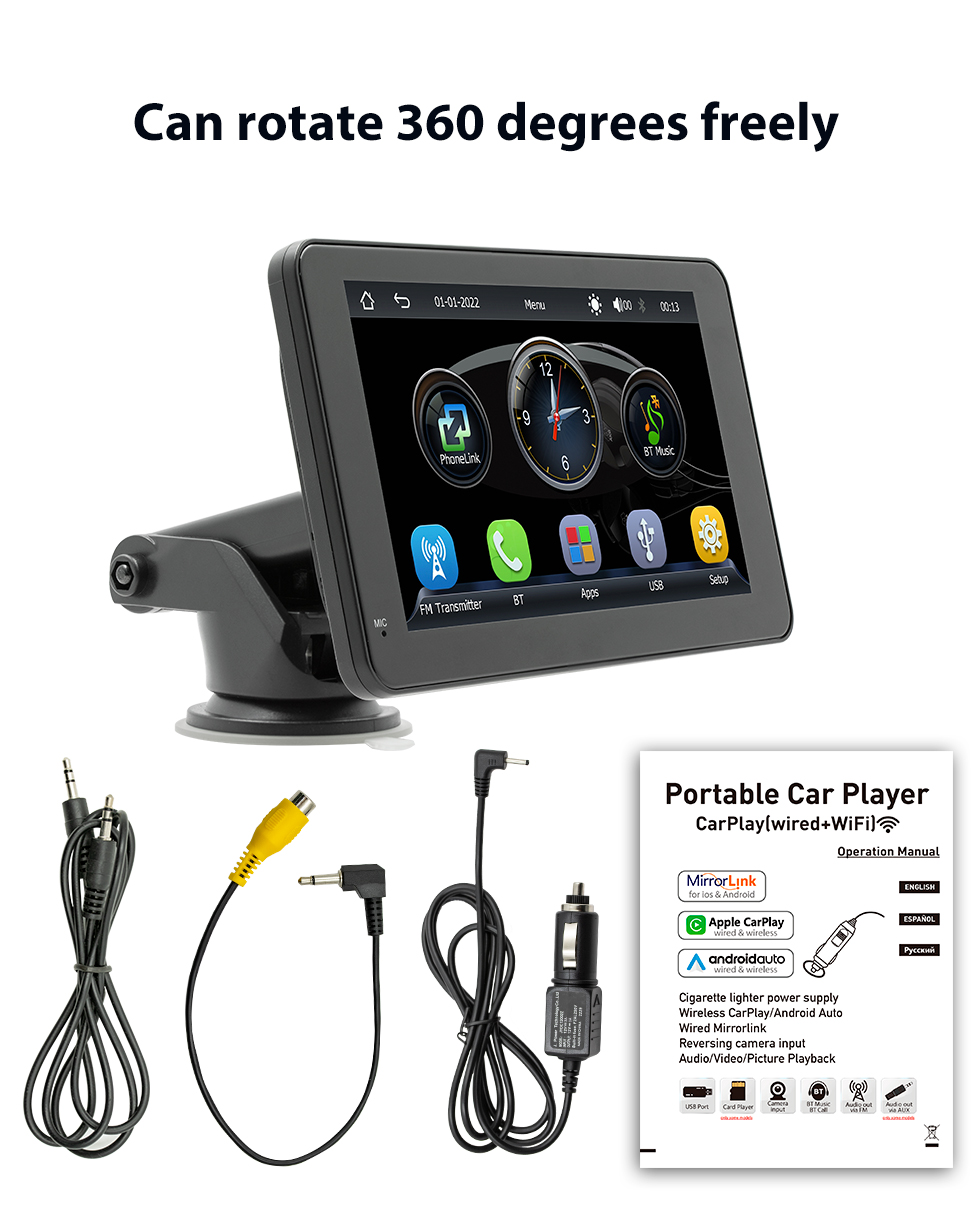 Seicane Moniteur tactile sans fil Carplay Android Auto de 7 pouces Système de navigation GPS stéréo avec prise en charge Bluetooth Affichage vidéo HD de la caméra de recul