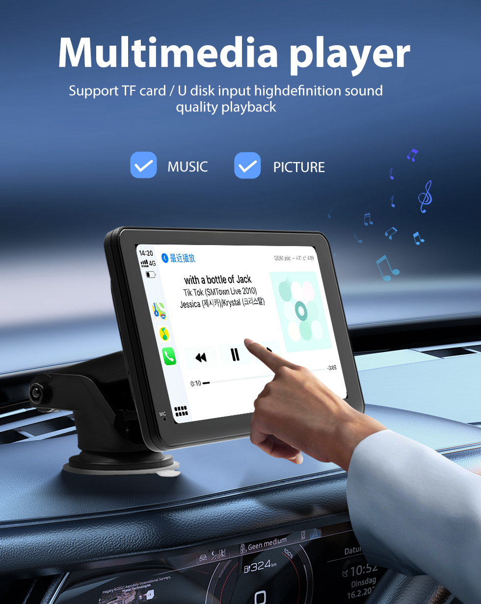 Seicane Monitor de toque automático sem fio Carplay Android de 7 polegadas Sistema de navegação GPS estéreo com suporte para Bluetooth Exibição de vídeo HD de câmera de ré