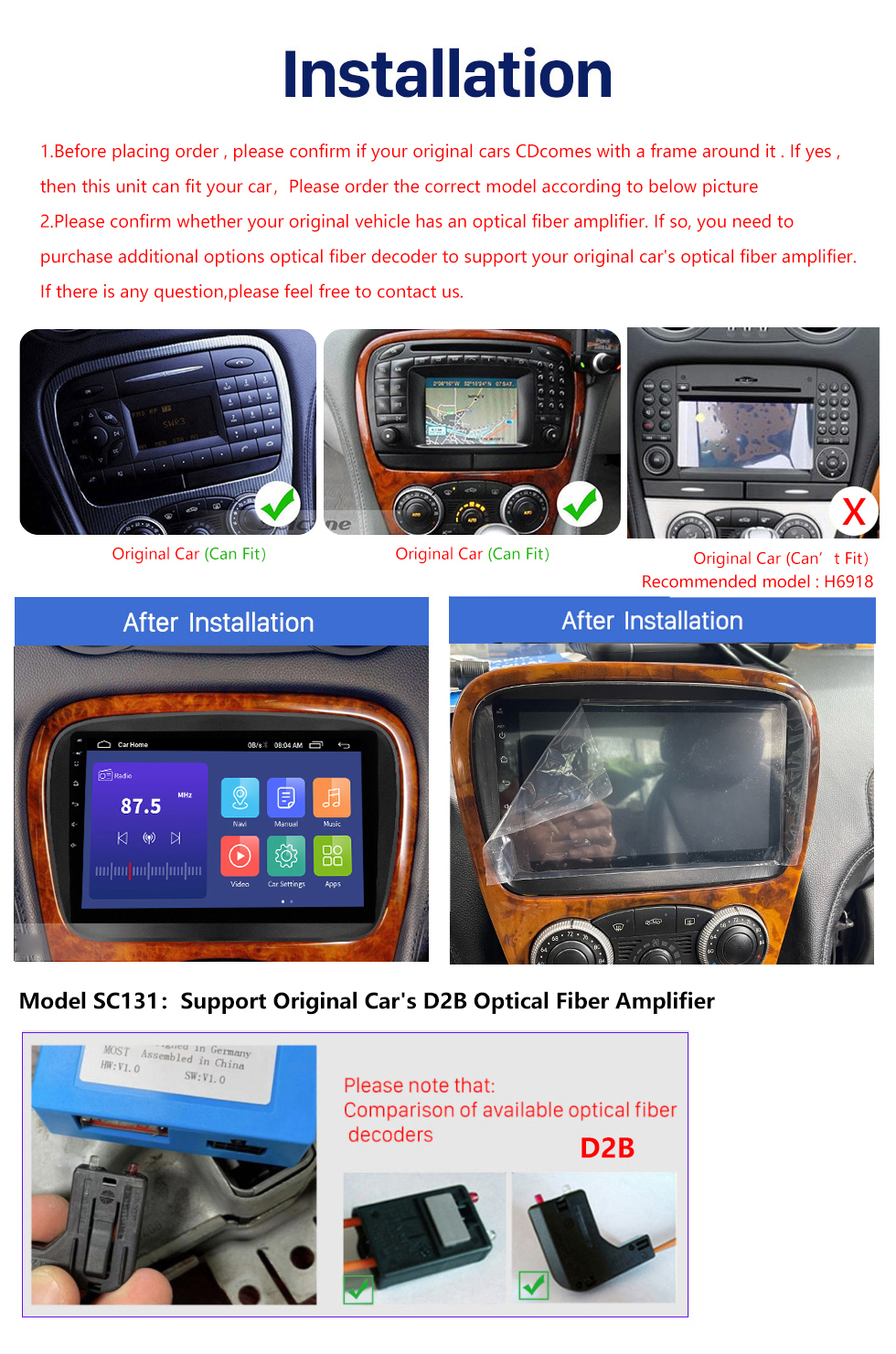 Seicane 8 inch Android 13.0 for 2001-2004 Mercedes SL R230 SL350 SL500 SL55 SL600 SL65 Stereo GPS navigation system with Bluetooth touch Screen support Rearview Camera