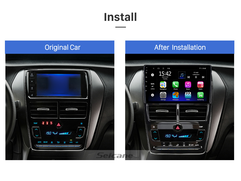 Seicane Android 12.0 de 9 polegadas para 2017 2018 2019 TOYOTA YARIS Sistema de navegação GPS estéreo com suporte para tela sensível ao toque Bluetooth Câmera retrovisora