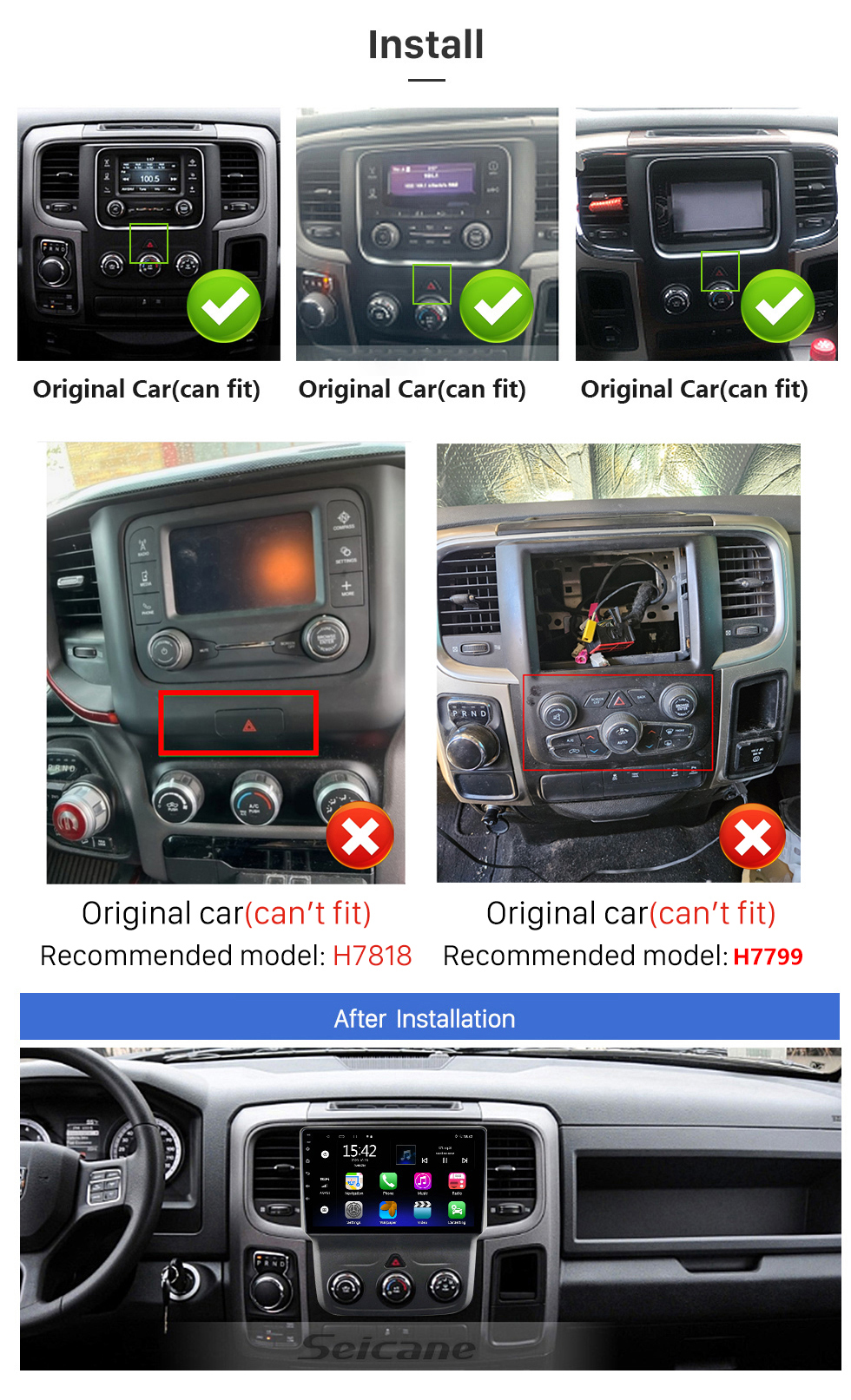 Seicane 9 Zoll Android 13.0 für 2013 2014 2015-2019 DODGE RAM 1500 Stereo-GPS-Navigationssystem mit Bluetooth-Touchscreen-Unterstützung Rückfahrkamera