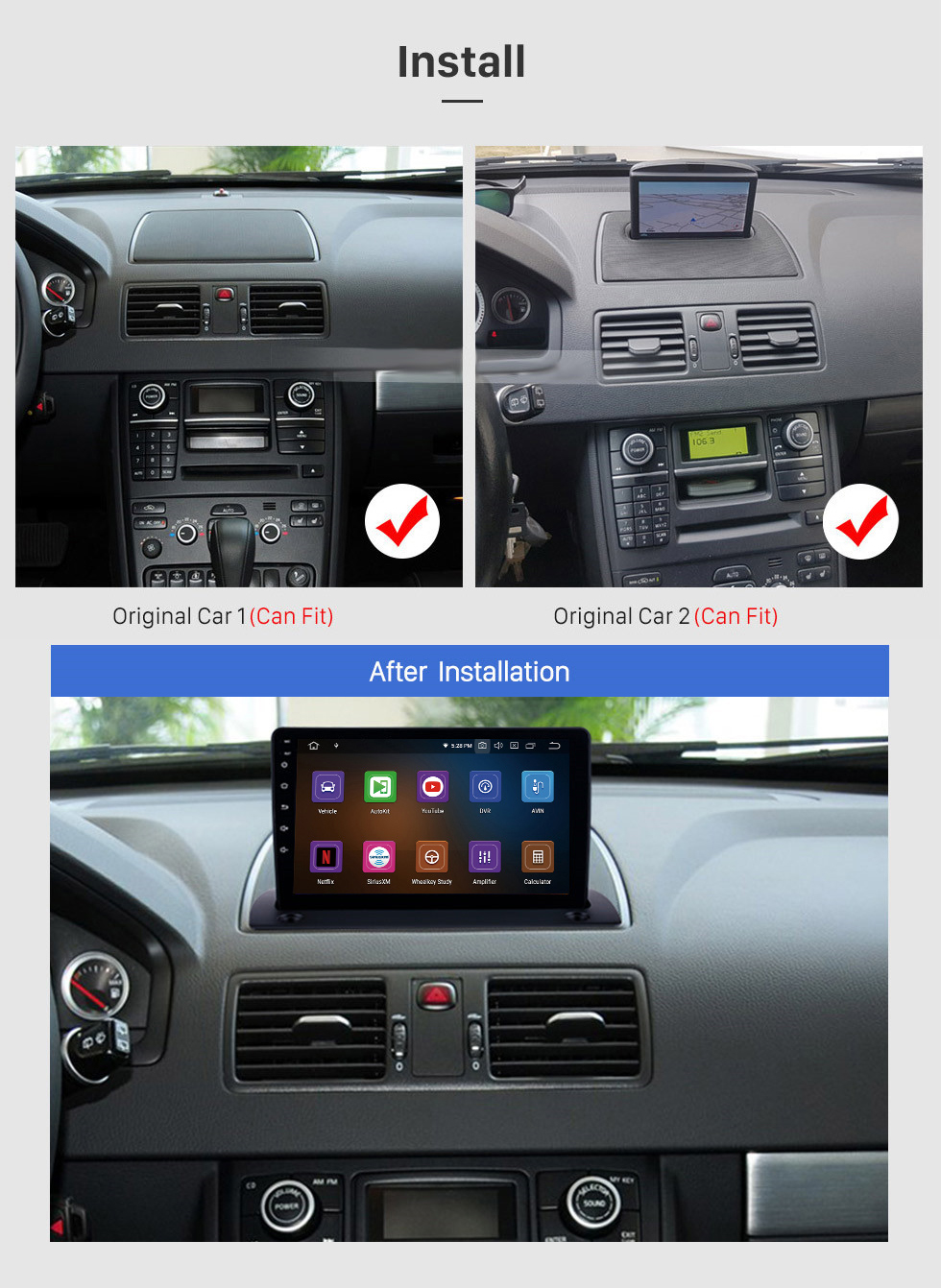 Seicane 9-дюймовый Android 12.0 для Volvo XC90 2004–2014 гг. GPS-навигация Радио с Bluetooth HD Поддержка сенсорного экрана TPMS DVR Камера Carplay DAB+