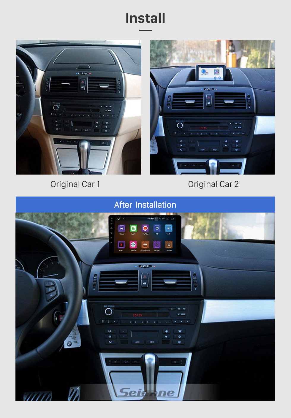 Seicane 9 pulgadas Android 11.0 para 2004-2012 BMW X3 Radio de navegación GPS con Bluetooth HD Soporte de pantalla táctil TPMS DVR Carplay cámara DAB +