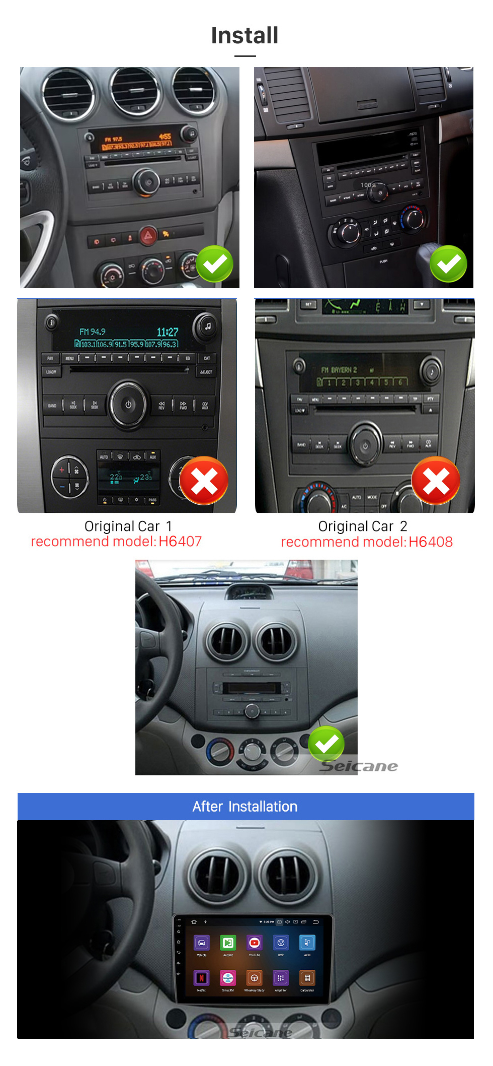 Seicane 9 polegadas Android 13.0 para 2006-2011 CHEVROLET CAPTIVA EPICA 2007-2011 AVEO LOVA GPS Rádio de navegação com Bluetooth HD Touchscreen suporte TPMS DVR Carplay câmera DAB +