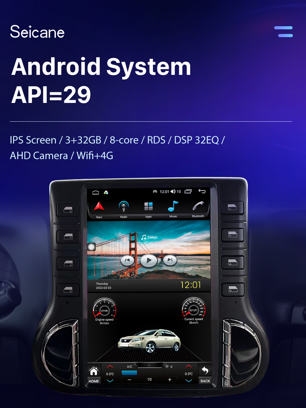 Seicane OEM 12,1 Zoll Android 10.0 für 2011-2017 JEEP WRANGLER RUBICON Radio GPS Navigationssystem mit HD Touchscreen Bluetooth Carplay Unterstützung OBD2 DVR TPMS