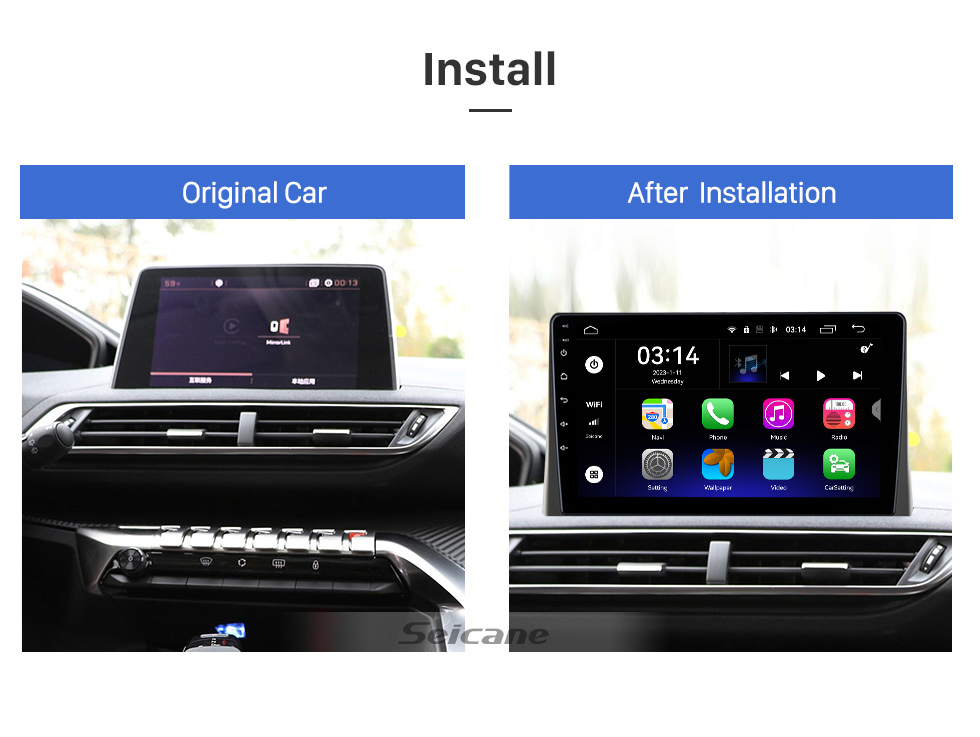 Seicane 9 inch Android 12.0 for 2017 2018 2019+ PEUGEOT 4008 5008 Stereo GPS navigation system with Bluetooth Touch Screen support Rearview Camera