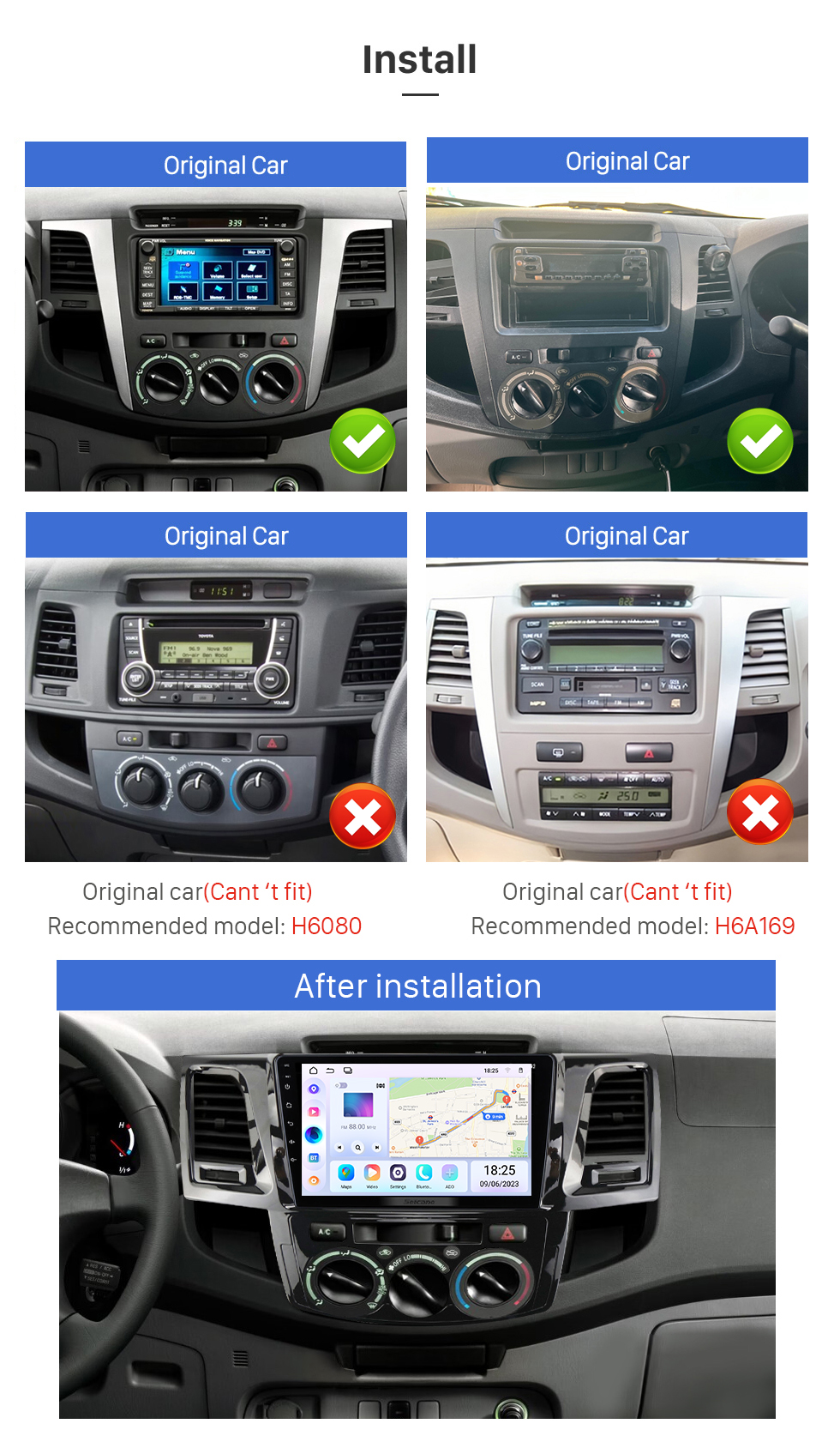 Seicane 9 Zoll Android 13.0 für 2005 TOYOTA FORTUNER VIGO HILUX MANUAL AC Stereo-GPS-Navigationssystem mit Bluetooth-Touchscreen-Unterstützung Rückfahrkamera