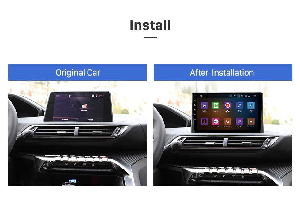 Seicane Carplay 9-дюймовый HD-сенсорный экран Android 12.0 для 2017 2018 2019 2020 + PEUGEOT 4008 5008 GPS-навигация Android Auto Head Unit Поддержка DAB + OBDII WiFi Управление рулевого колеса