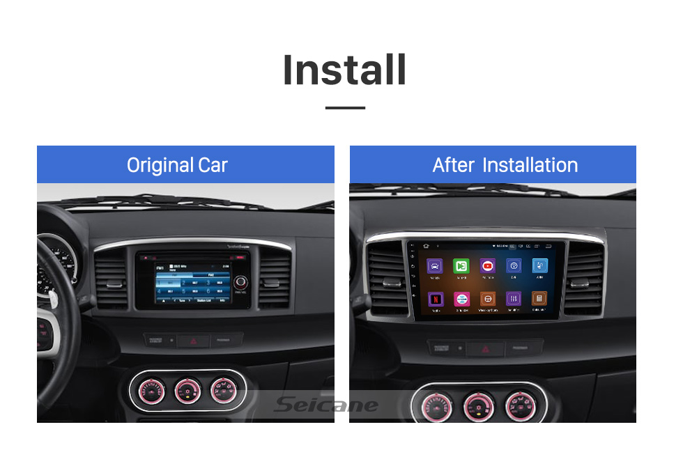 Seicane Carplay 9 Zoll Android 12.0 für 2010 MITSUBISHI LANCER FORTIS GPS Navigation Android Autoradio mit Bluetooth HD Touchscreen Unterstützung TPMS DVR DAB+