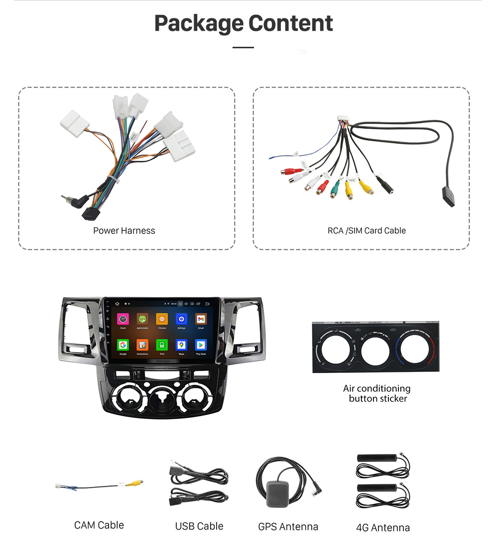 Seicane Сенсорный экран HD 9 дюймов Android 13.0 для 2005 TOYOTA FORTUNER VIGO HILUX MANUAL AC Радио Система GPS-навигации Bluetooth Поддержка Carplay Резервная камера