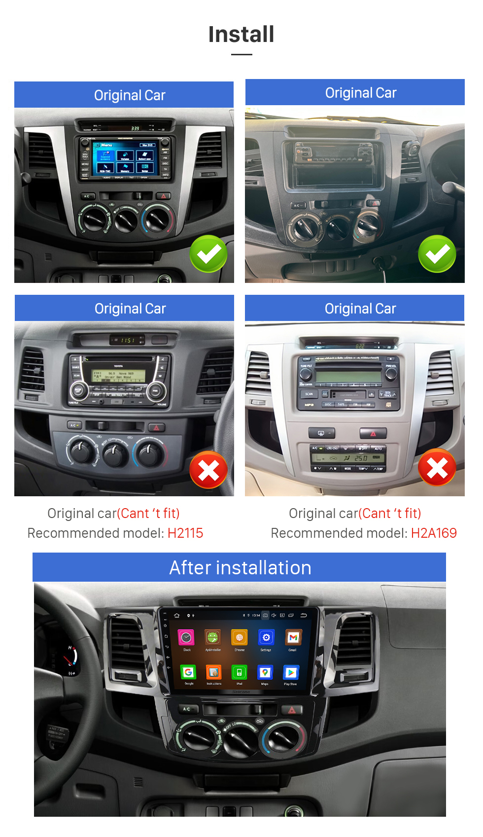 Seicane HD-Touchscreen 9 Zoll Android 13.0 für 2005 TOYOTA FORTUNER VIGO HILUX HANDBUCH AC-Radio GPS-Navigationssystem Bluetooth Carplay-Unterstützung Rückfahrkamera