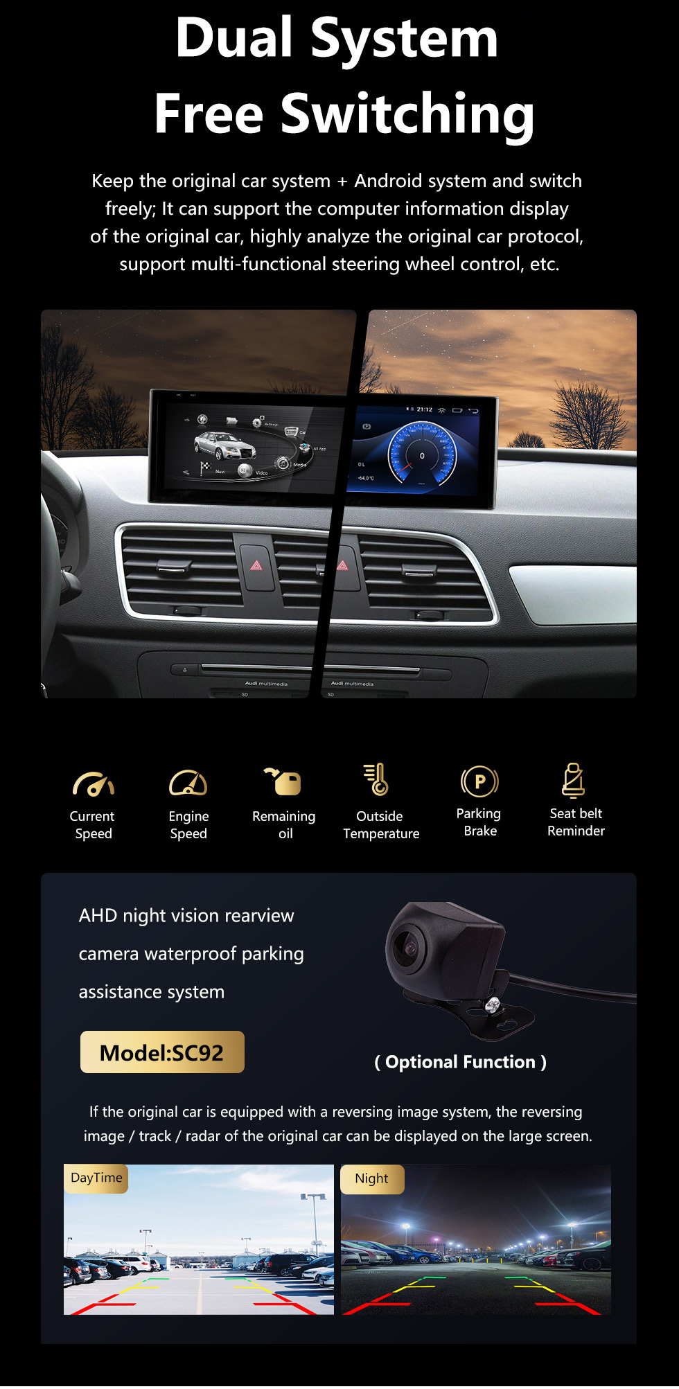 Seicane Carplay 10,25 pouces Android 11.0 pour 2013-2015 2016 2017 2018 AUDI Q3 Radio HD Système de navigation GPS à écran tactile avec Bluetooth