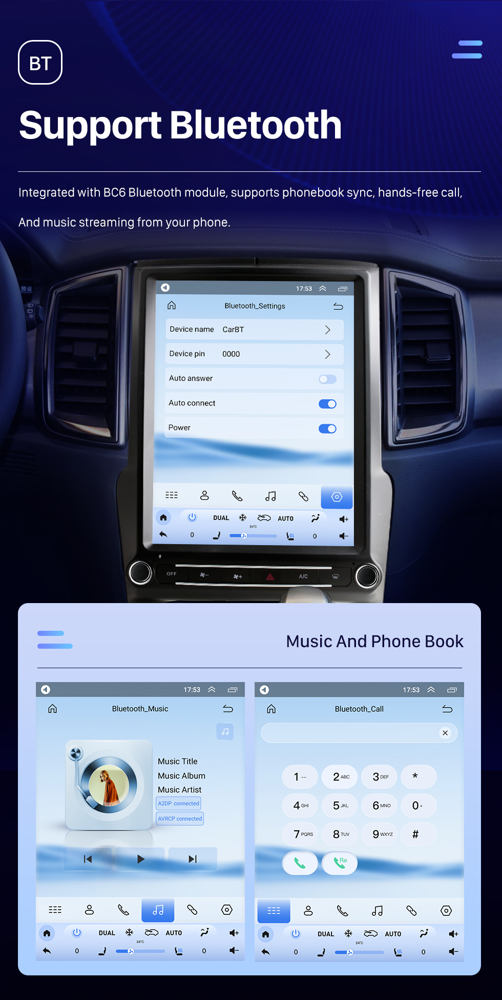 Seicane OEM 12,1 Zoll Android 10.0 für Ford Everest Ranger 2016–2021 Radio-GPS-Navigationssystem mit HD-Touchscreen, Bluetooth, Carplay-Unterstützung, OBD2, DVR, TPMS