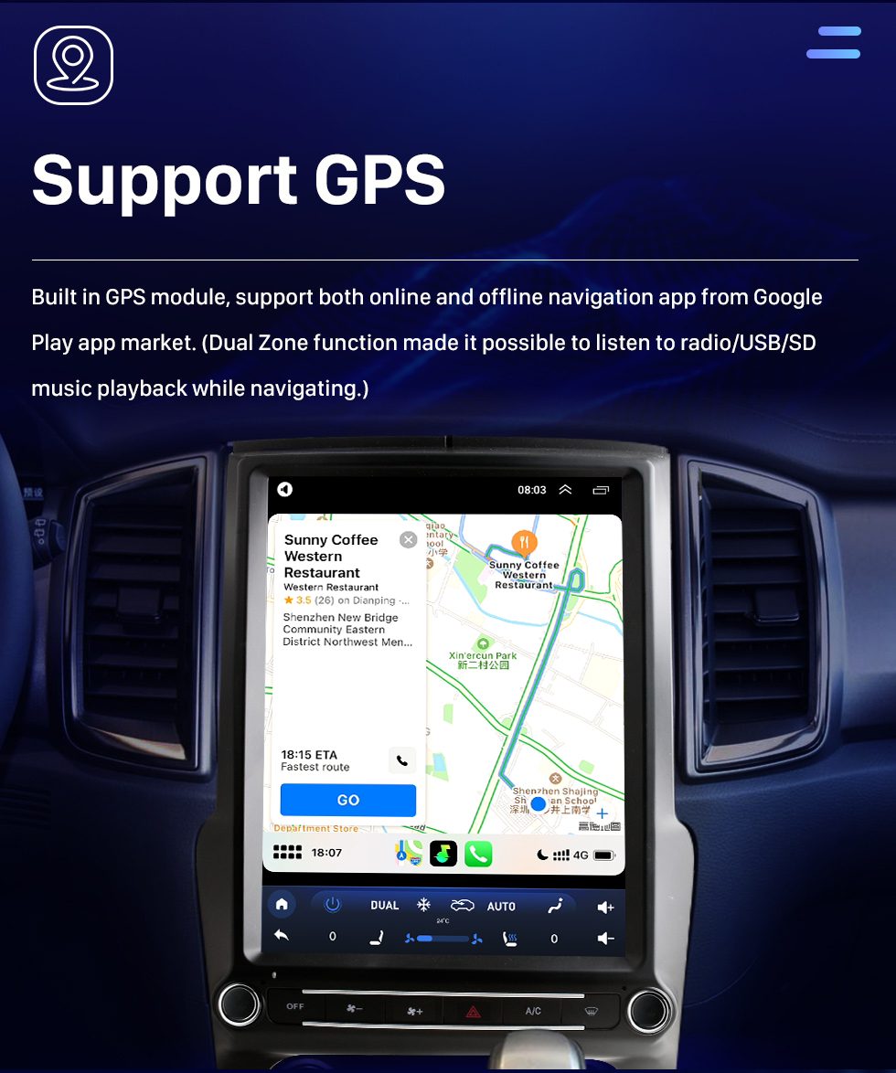 Seicane OEM 12,1 pouces Android 10.0 pour Ford Everest Ranger 2016-2021 Système de navigation radio GPS avec écran tactile HD Prise en charge Bluetooth Carplay OBD2 DVR TPMS