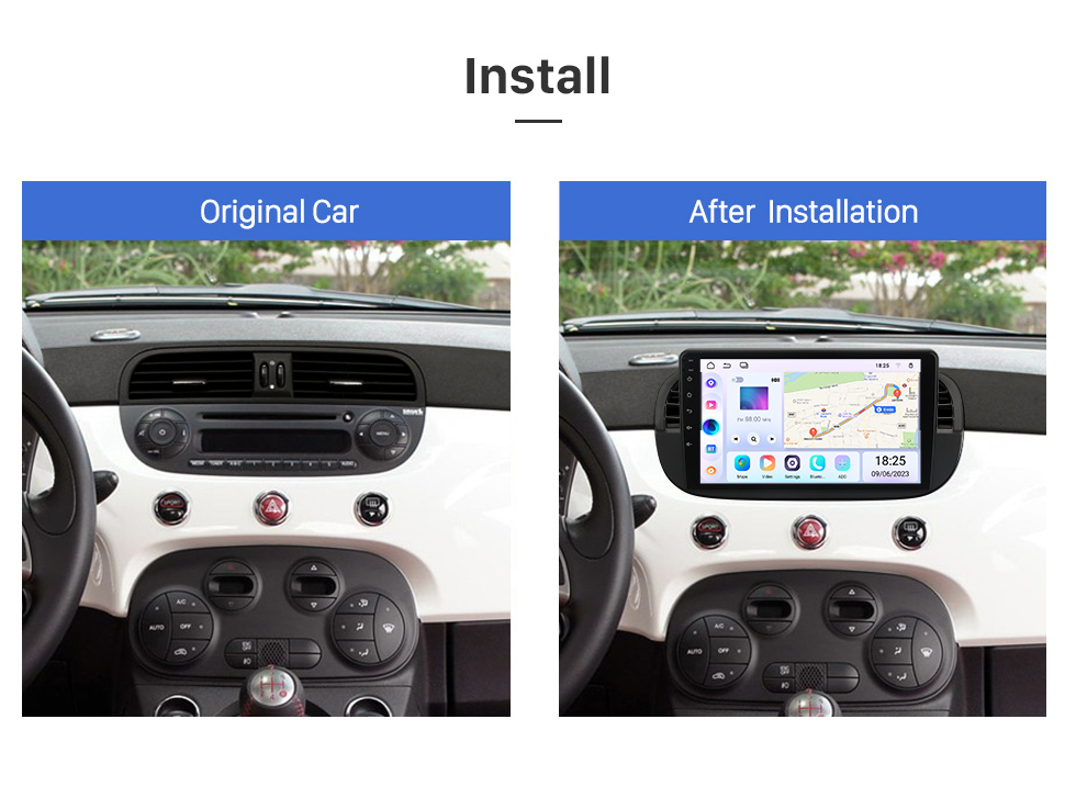 Seicane 9 inch Android 13.0 for 2007-2013 2014 2015 FIAT 500 Stereo GPS navigation system with Bluetooth Touch Screen support Rearview Camera Seicane 9 inch Android 13.0 for 2007-2013 2014 2015 FIAT 500 Stereo GPS navigation system with Bluetooth Touch Screen support Rearview Camera