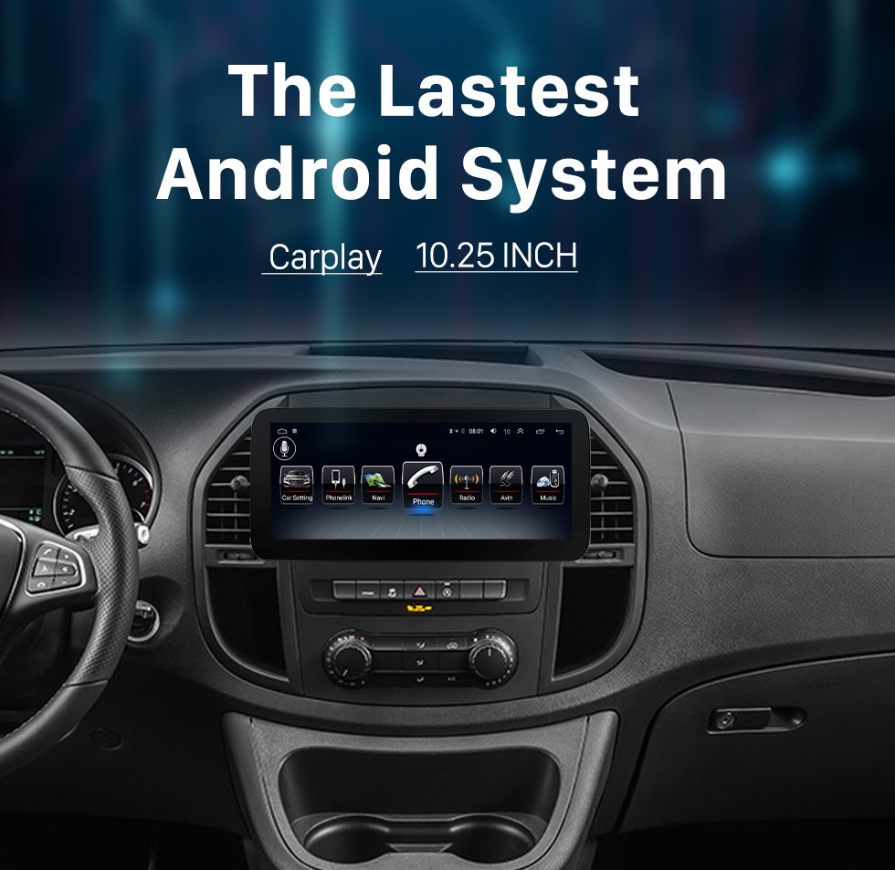 Seicane Android 11.0 de 10,25 polegadas para 2012-2022 Mercedes-Benz B200 Vito GPS Navigation Radio com bluetooth Carplay Android Auto