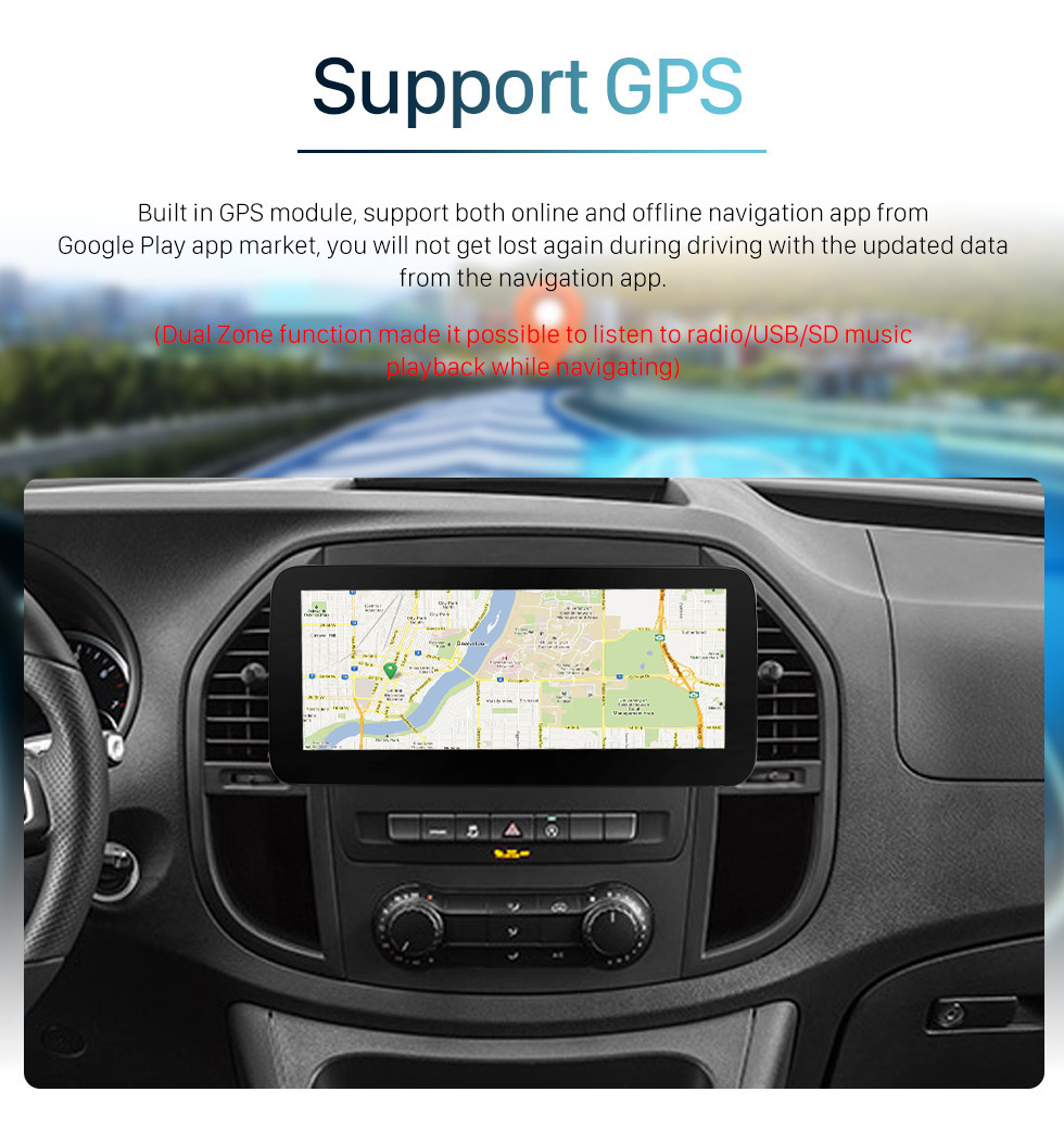 Seicane Android 11.0 de 10,25 polegadas para 2012-2022 Mercedes-Benz B200 Vito GPS Navigation Radio com bluetooth Carplay Android Auto