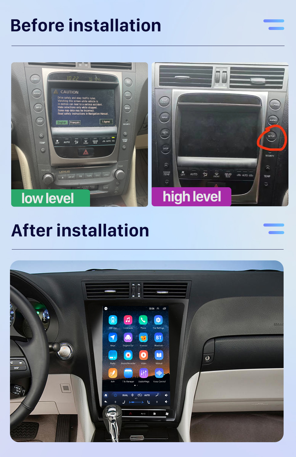 Seicane Carplay OEM 12,1 polegadas Android 10.0 para 2005 2006 2007-2010 LEXUS GS300 Radio Android Auto GPS Navigation System Com HD Touchscreen Bluetooth suporte OBD2 DVR Seicane Carplay OEM 12,1 polegadas Android 10.0 para 2005 2006 2007-2010 LEXUS GS300 Radio Android Auto GPS Navigation System Com HD Touchscreen Bluetooth suporte OBD2 DVR