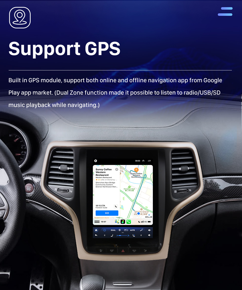 Seicane Carplay OEM 10,4 pouces Android 10.0 pour 2014 2015-2017 Jeep SRT Radio Android Auto Système de navigation GPS avec écran tactile HD Prise en charge Bluetooth OBD2 DVR