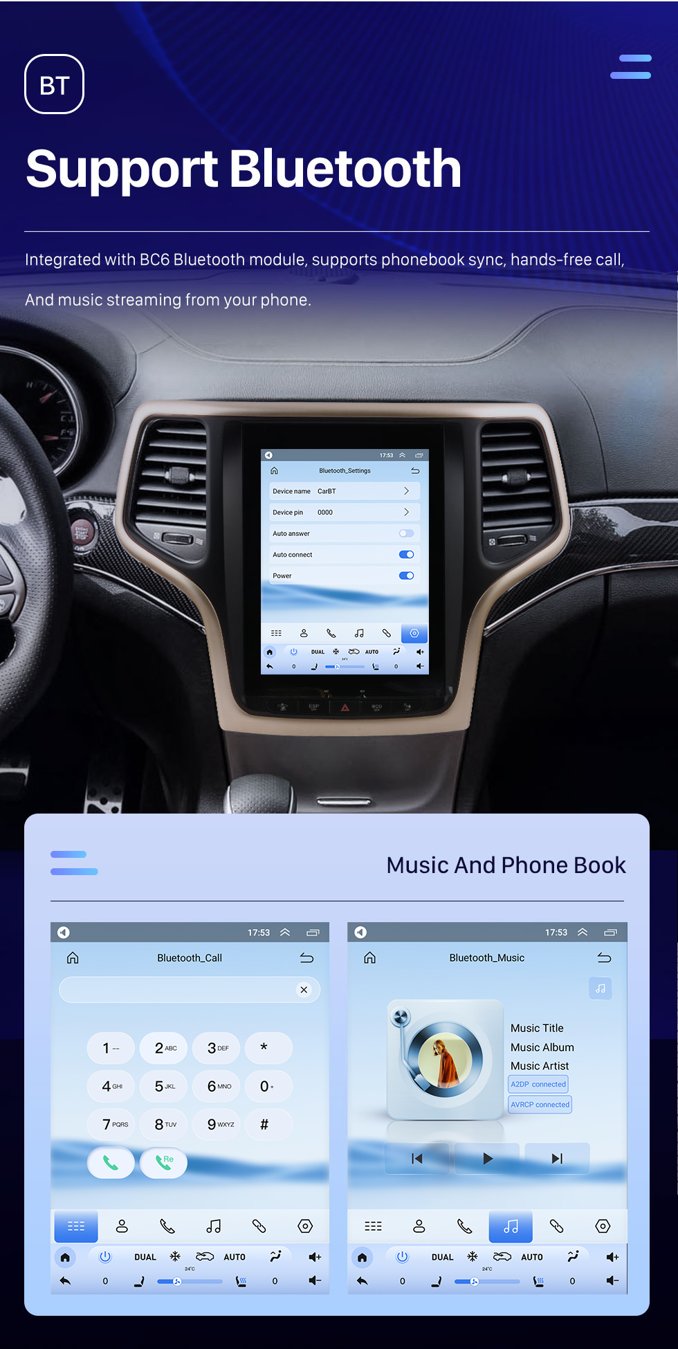 Seicane Carplay OEM 10,4 pouces Android 10.0 pour 2014 2015-2017 Jeep SRT Radio Android Auto Système de navigation GPS avec écran tactile HD Prise en charge Bluetooth OBD2 DVR