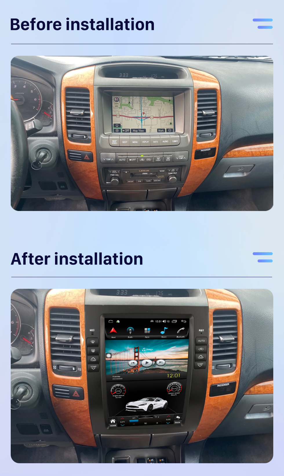 Seicane Radio de navegación GPS Android 10.0 de 10.4 pulgadas para 2002 2003 2004-2009 TOYOTA PRADO GX470 con pantalla táctil HD Bluetooth Carplay compatible con DVR TPMS