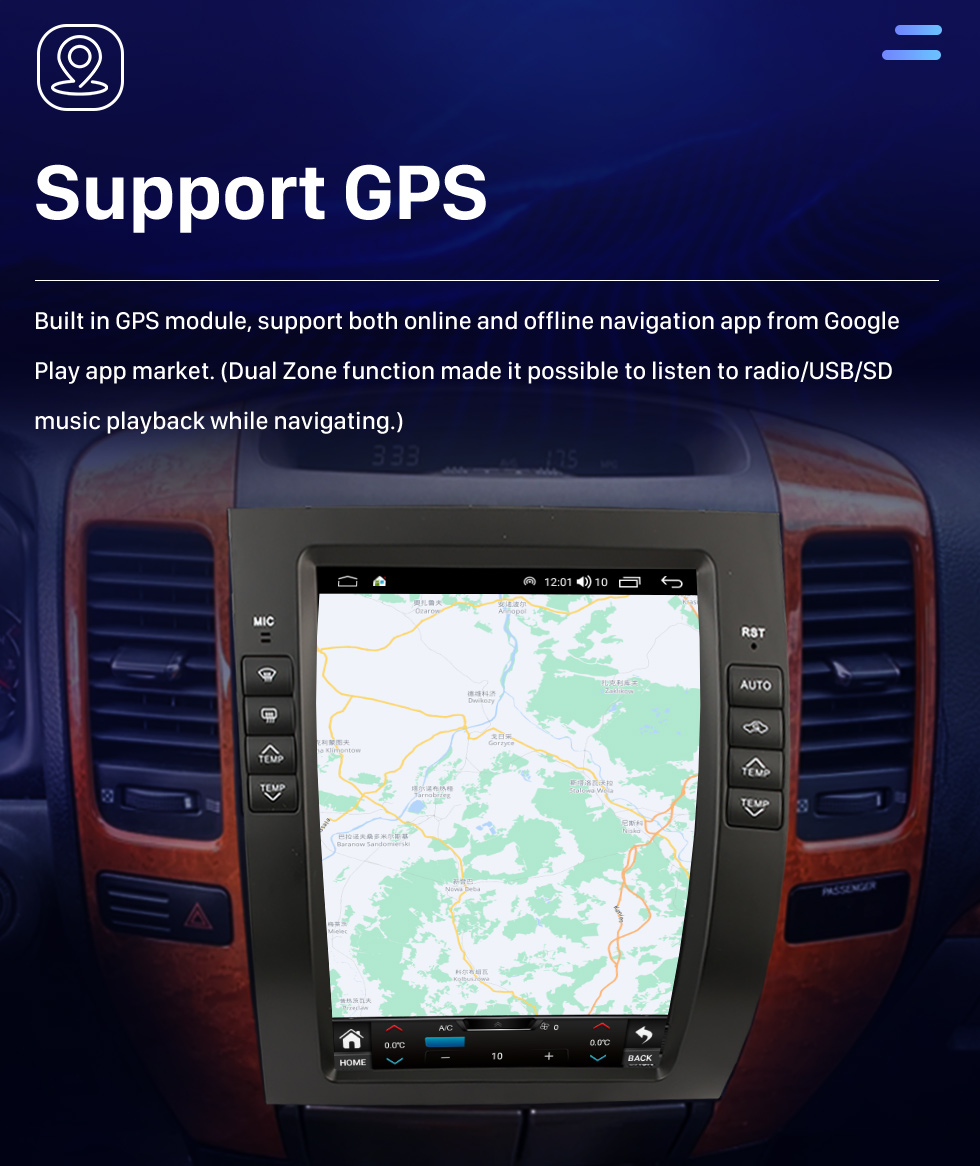 Seicane 10,4 pouces Android 10.0 Radio de navigation GPS pour 2002 2003 2004-2009 TOYOTA PRADO GX470 avec écran tactile HD Prise en charge Bluetooth Carplay DVR TPMS