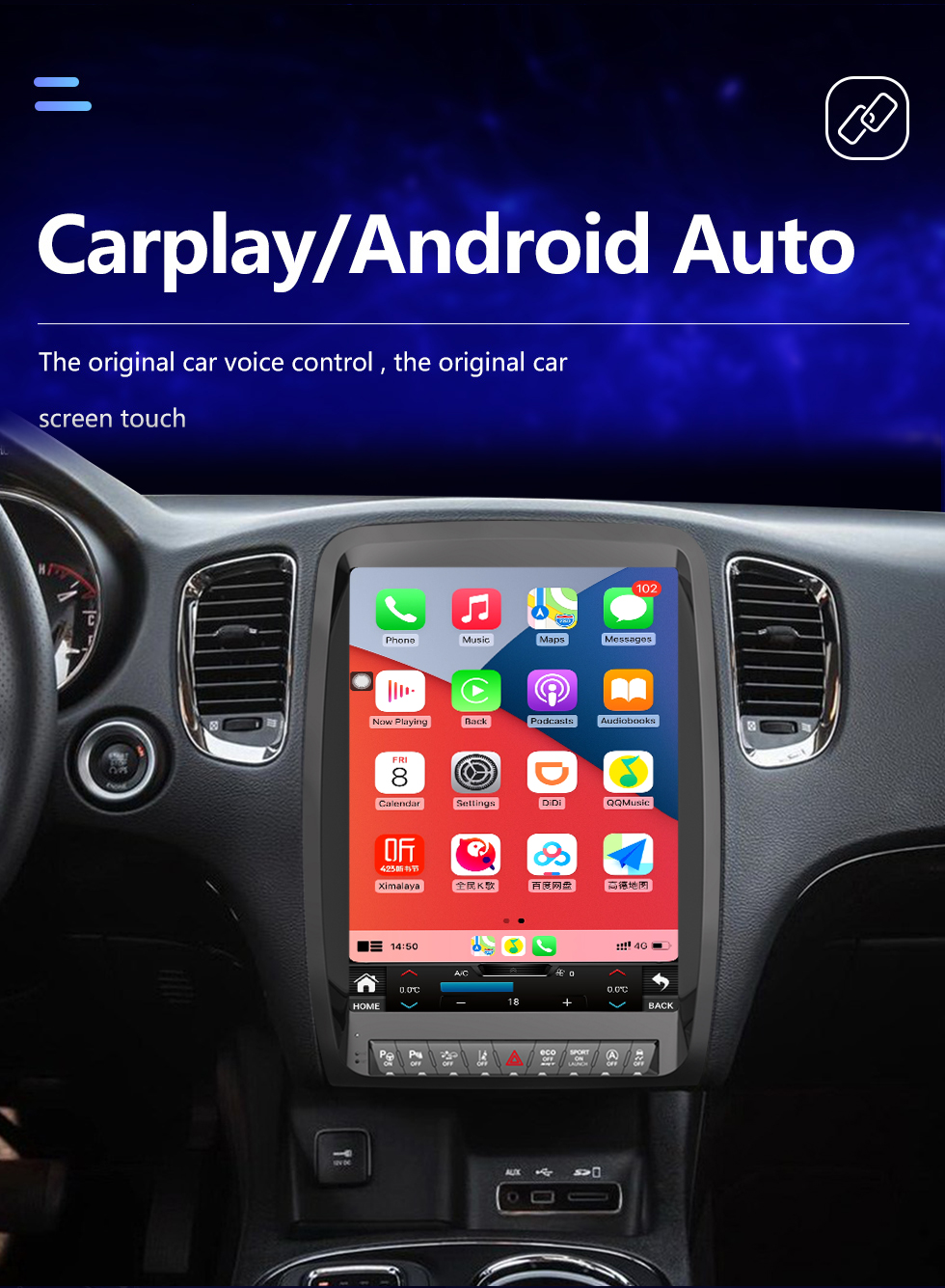 Seicane Carplay 13 pulgadas Android 10,0 HD pantalla táctil Android Auto navegación GPS Radio para Dodge Durango 2011 2012 2013-2020 con Bluetooth